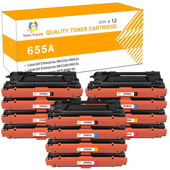 Toner H-Party Compatible Toner Cartridge for HP CF450A CF451A CF453A CF452A Color LaserJet Enterprise M652dn M653dn M653dh M653x,MFP M681dh M681f,Flow MFP M681f M681z M682z (3BK, 3C, 3M, 3Y,12-Pack)