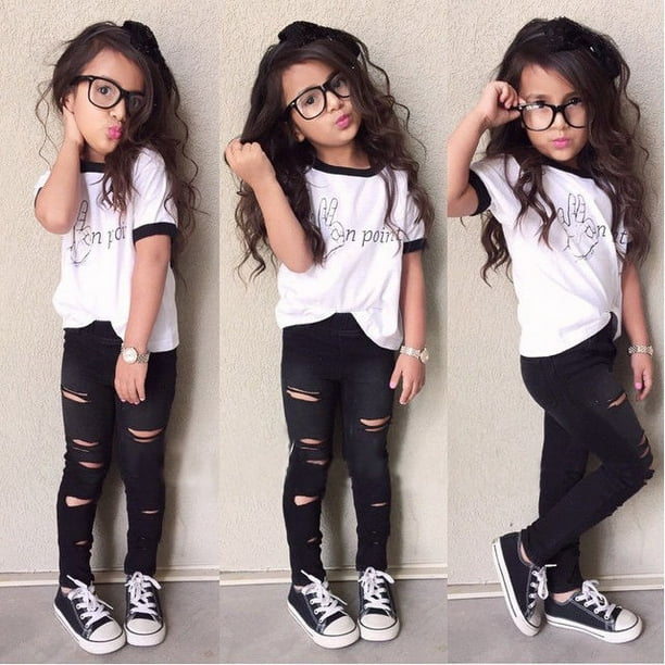 Canis Cute Baby Girls Outfits Tops Ripped Legging Trousers 2pcs Outfits Clothes Set Walmart Com Walmart Com