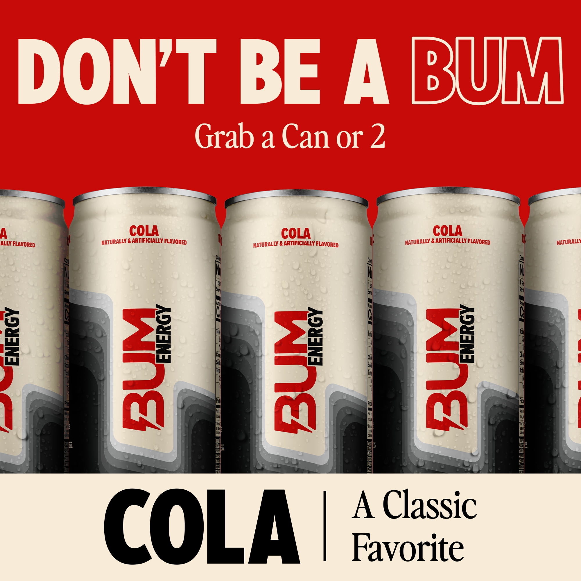 Bum Energy Drink, Cola, 112mg Natural Caffeine, 12 fl oz Cans, 12-Pack