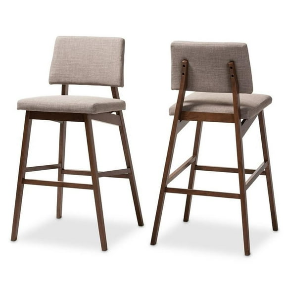 Pemberly Row 30"H Upholstered Walnut Wood Bar Stool Light Gray Set of 2