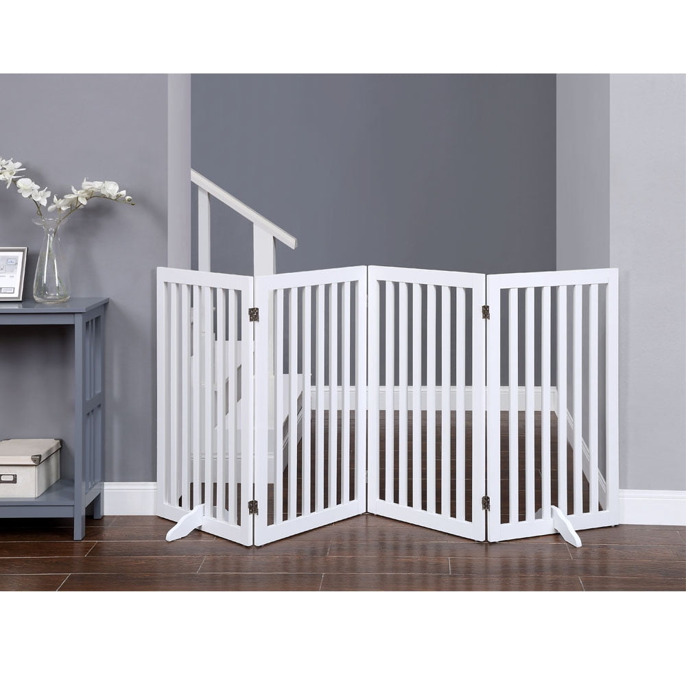 Unipaws 36”H Free Standing Pet Gate for Dog Cat, Foldable Pet Fence for The House,Tall Wooden Dog Gates for Doorway, Stairs,  Expandable Barrier, Indoor Use, White