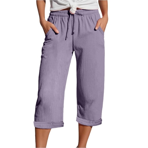 Capri Pants Women Stylish Elastic Waist Pants with Pockets for Daily Spring Summer Activities Women Casual Outfits