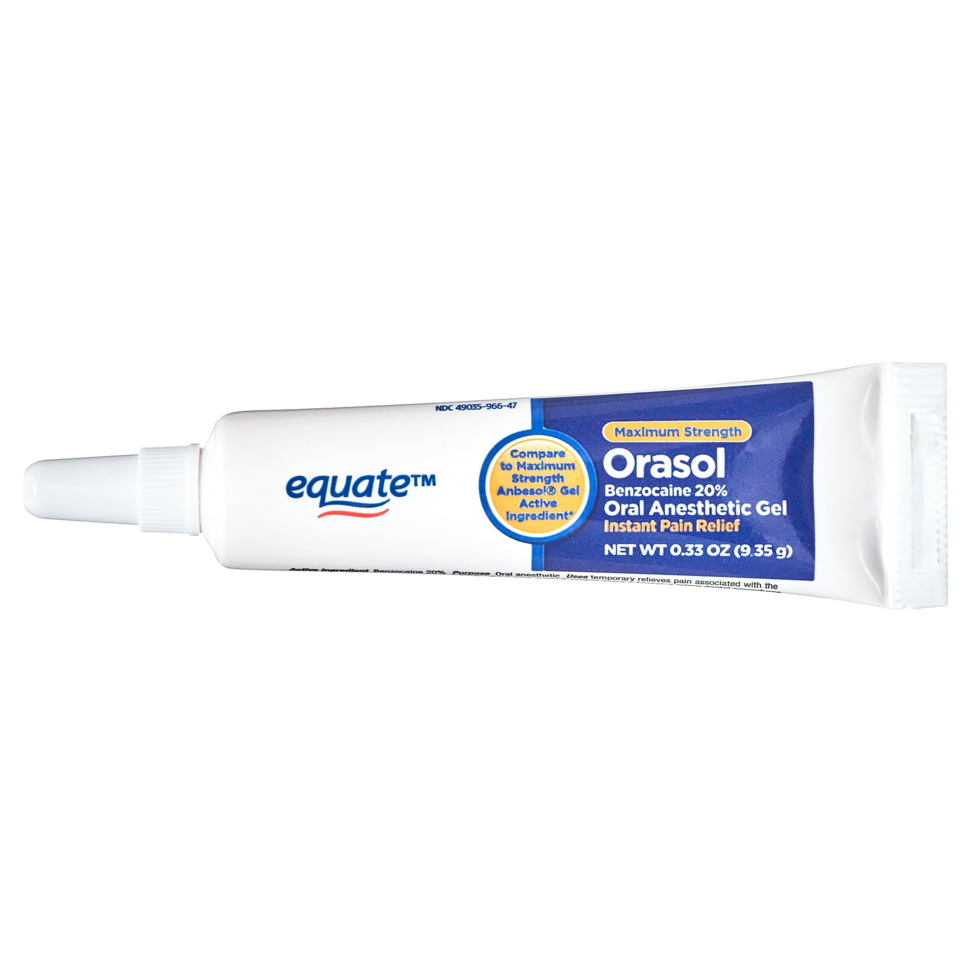 Equate Maximum Strength Orasol Oral Anesthetic Gel with 20% Benzocaine for Instant Pain Relief, 0.33 oz, Compare to Maximum Strength AnbesolÂ® Gel Active Ingredient
