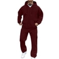 thumbnail image 6 of Blekii Men's Casual Sweatsuit, Solid Color Hoodie And Sweatpants Set, French Terry Jogger Outfit, Cozy Lounge Set for Home, Matching Gym Wear for Men, Relaxed Fit Two-Piece for Everyday, Wine M, 6 of 6