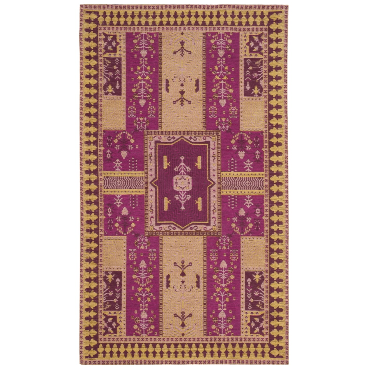 SAFAVIEH Classic Vintage Seanna Geometric Bordered Cotton Area Rug, Fuchsia/Gold, 4' x 6'