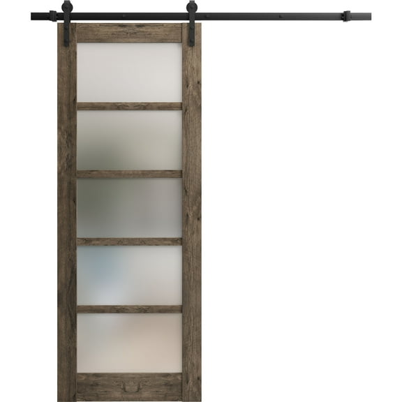 Sturdy Barn Door 28 x 80 inches | Quadro 4002 Cognac Oak with Frosted Glass | 6.6FT Rail Hangers Heavy Hardware Set | Solid Panel Interior Doors