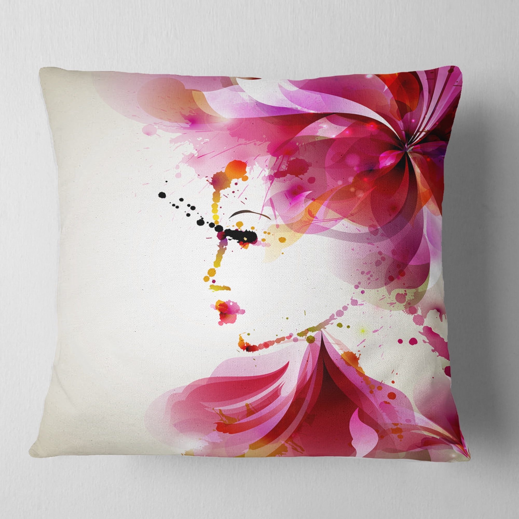 Designart Fashion Woman with Abstract Hair - Abstract Throw Pillow - 16x16