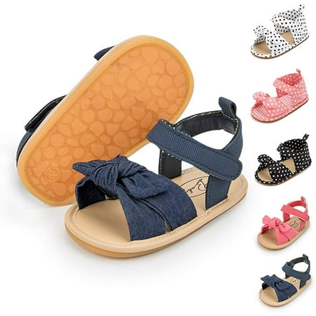 Infant Baby Girls Boys Sandals Summer Bowknot Crib Shoes Toddler Pu Leather Flower Soft Rubber Sole Dress Flats First Walker Shoes
