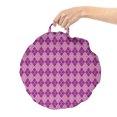 thumbnail image 2 of Quatrefoil Round Floor Cushion with Handle, Folkloric Vintage Motif Creates Repetitive Rhombuses in Colors Print, Decorative Pillow for Living Room & Dorms, 18" Round, Purple and Pink, by Ambesonne, 2 of 4