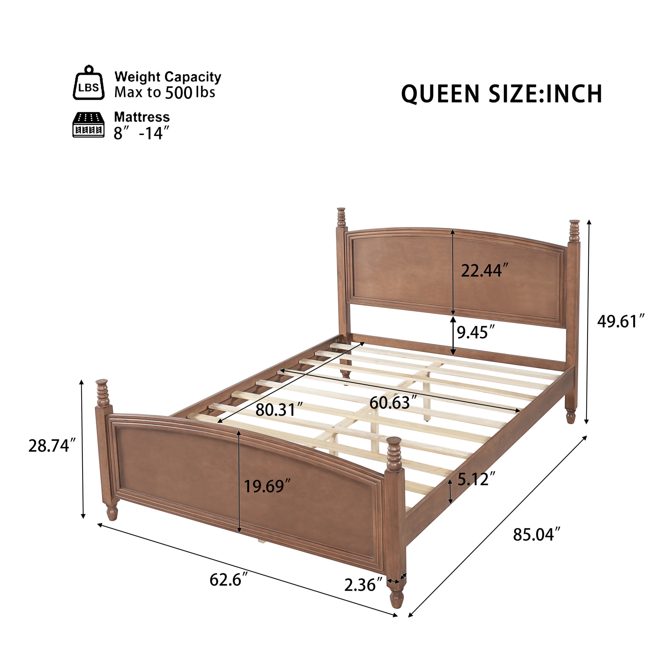 Christopher Knight Home Queen Solid Wood Bed Frame with Headboard and Footboard, Walnut