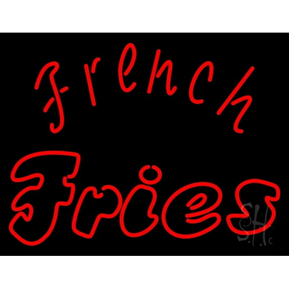 Red French Fries LED Neon Sign 24 x 31 - inches, Black Square Cut Acrylic Backing, with Dimmer - Bright and Premium built indoor LED Neon Sign for restaurant window and interior decor.