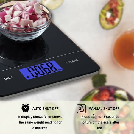 MAINSTAYS TEMPERED GLASS SLIMLINE DIGITAL SCALE WITH BLUE BACKLIT, BLACK