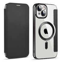 TECH CIRCLE iPhone 14 Case - Clear Back Cover Flip Wallet Case Compatible with MagSafe, Black