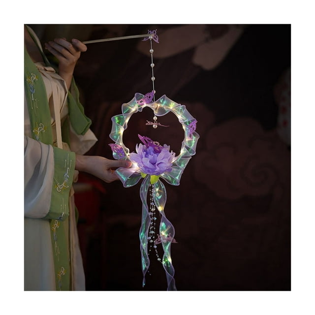 Handmade DIY Chinese Lantern with Ribbon Mid-Autumn Festival Colorful Luminous Rabbit Lantern Hanging Pendant