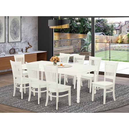 Wooden Dining Table Set with Chairs - Kitchen Table & 8 Chairs - Linen White