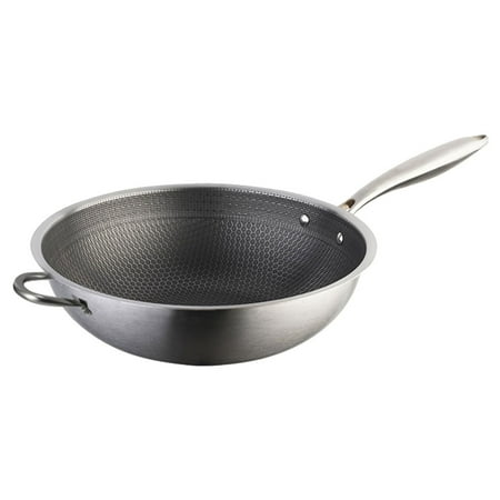 

Stainless Steel Wok Honeycomb Grain Frying Pan Double Handle Traditional Pan