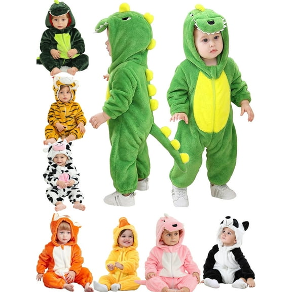 ATAIKU Baby Animal Dinosaur Onesie Flannel Hooded Romper for Infant Winter Playsuit Jumpsuit for Boys and Girls Toddler Overall Outfit