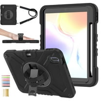 for iPad (A16) 11th Generation 2025 Case, Military Grade Silicone Shockproof Heavy Duty Protective Cover for iPad 10.9 Inch 10th 2022 with Handle Strap & Pencil Holder Rotating Stand - Black