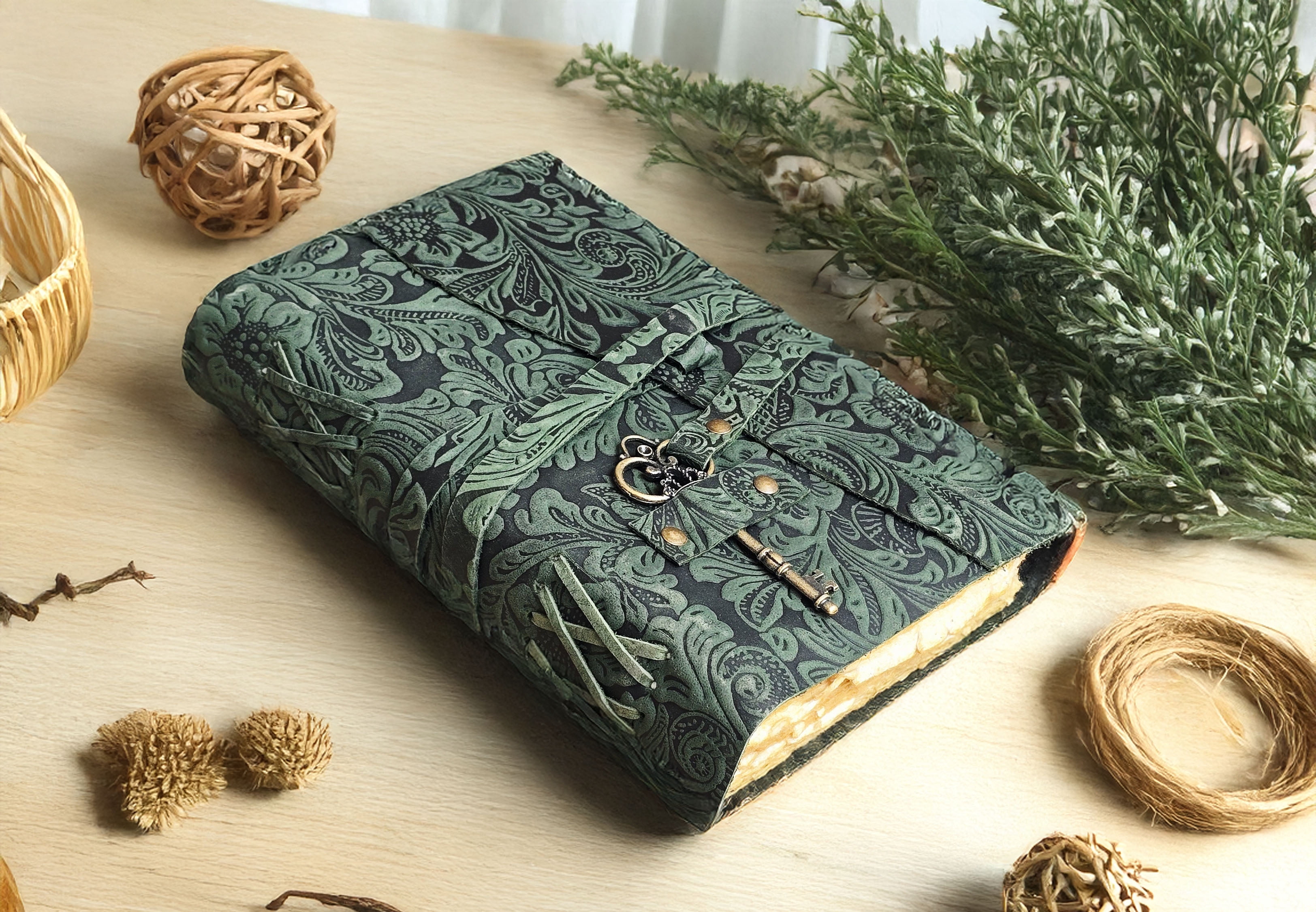Quirky Craft Embossed Vintage Travel Journal -200 Vintage Deckle Edge Pages - 5 x 7 in, 200 Pages Sketchbook Leather Book of Shadows Leather Grimoire