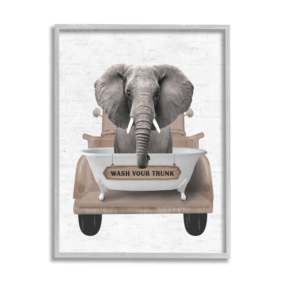 Stupell Industries Wash Your Trunk Elephant Animals & Insects Painting Gray Framed Art Print Wall Art, 16 x 20