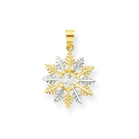 Rhodium Snowflake Pendant - 10K Yellow Gold & Rhodium Snowflake Pendant