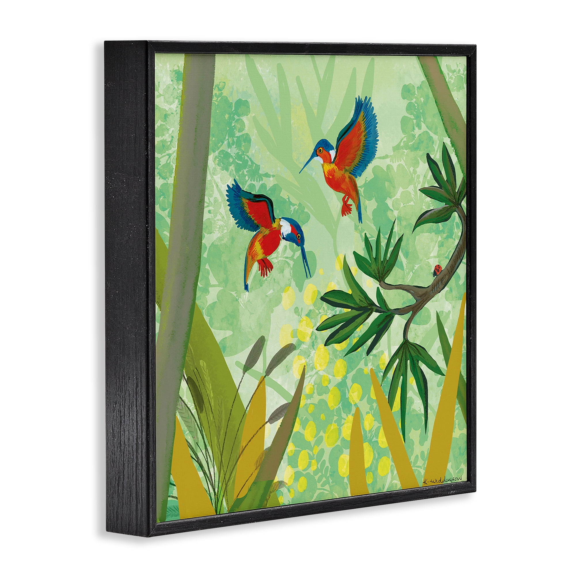 Stupell Industries Kingfishers in Jungle Branches Black Framed Giclee Art, design by Kay Widdowson