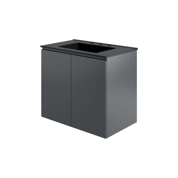 Sink Vanity Cabinet, Wall Mount, Grey Gray Black, Ceramic, Melamine, Modern Contemporary, Hotel Bedroom Bathroom Master Suite Guest