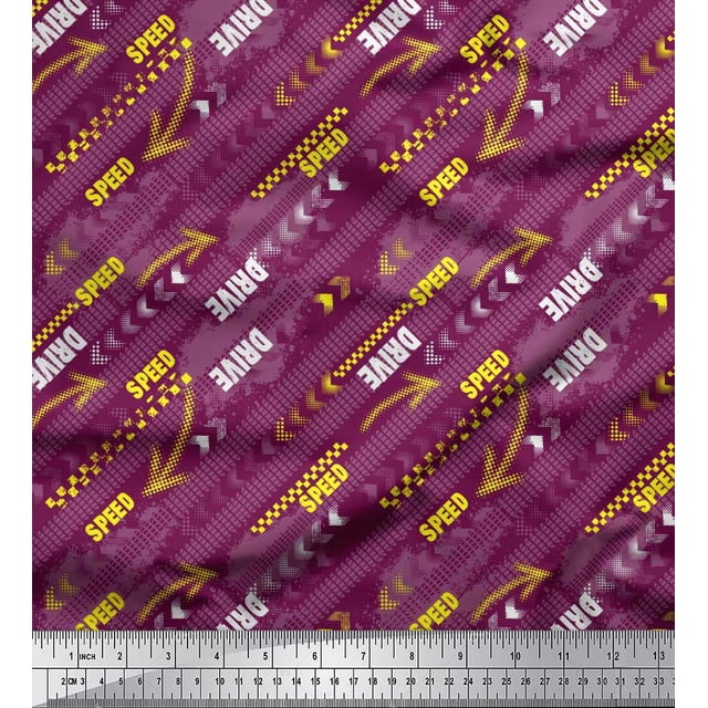 Soimoi Pink Poly Georgette Fabric Brush Stroke & Speed Drive Text Print Sewing Fabric Yard 52 Inch Wide