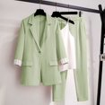 thumbnail image 1 of Blazer elegante coreano para mujer, pantalones de ocio, traje de Tweed, chaqueta, pantalones, conjunto de tres piezas, talla grande, Primavera, nuevo, 2023, 1 of 5