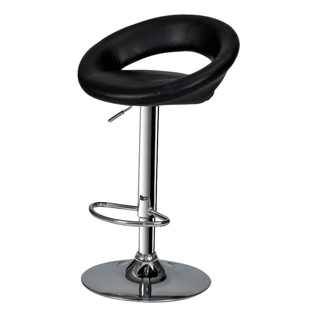 Poundex Height Adjustable 35" Faux Leather Barstool Set in Black (Set of 2)