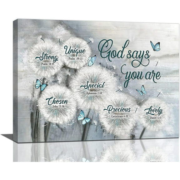 Dandelion Wall Art Farmhouse Wall Decor Rustic Dandelion Butterfly Canvas Prints White Dandelion Bathroom Pictures for Wall God Says You Are Modern Artwork Home Decor for Bedroom 16"x12"