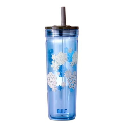 BUILT Torrent 24oz Double-Wall Acrylic Tumbler With Straw, Snowflake Blue