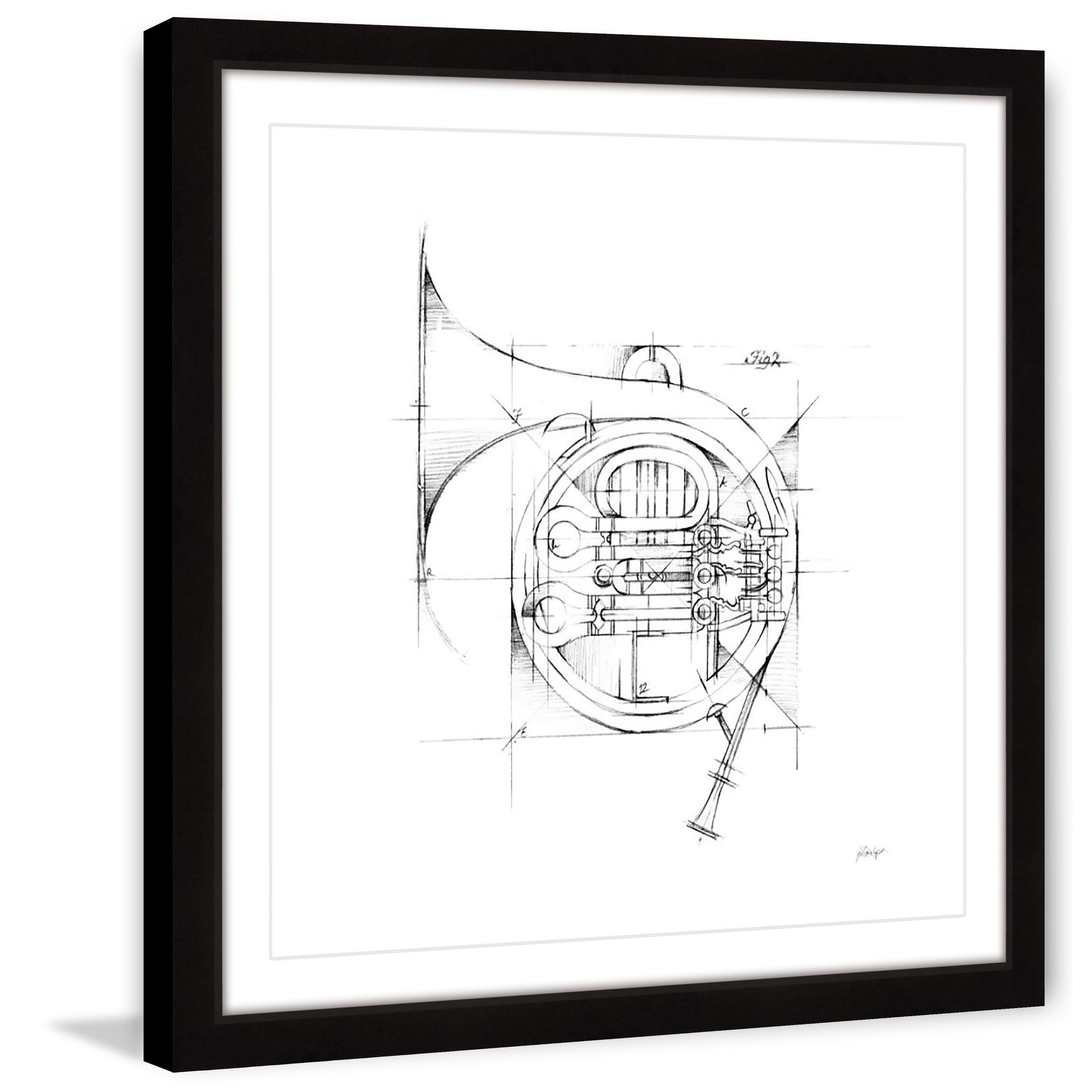 "French Horn Sketch" Framed Painting Print