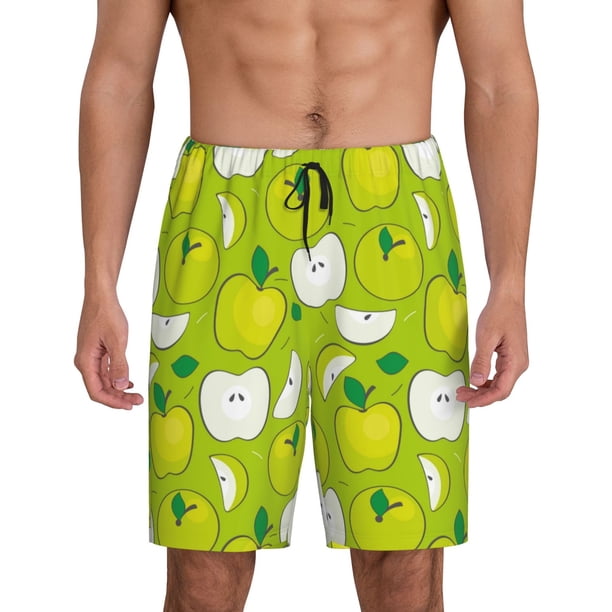 Balery Green Apple Pantalones cortos de pijama de punto de algodón para hombre con cinturilla y bolsillos-Medium