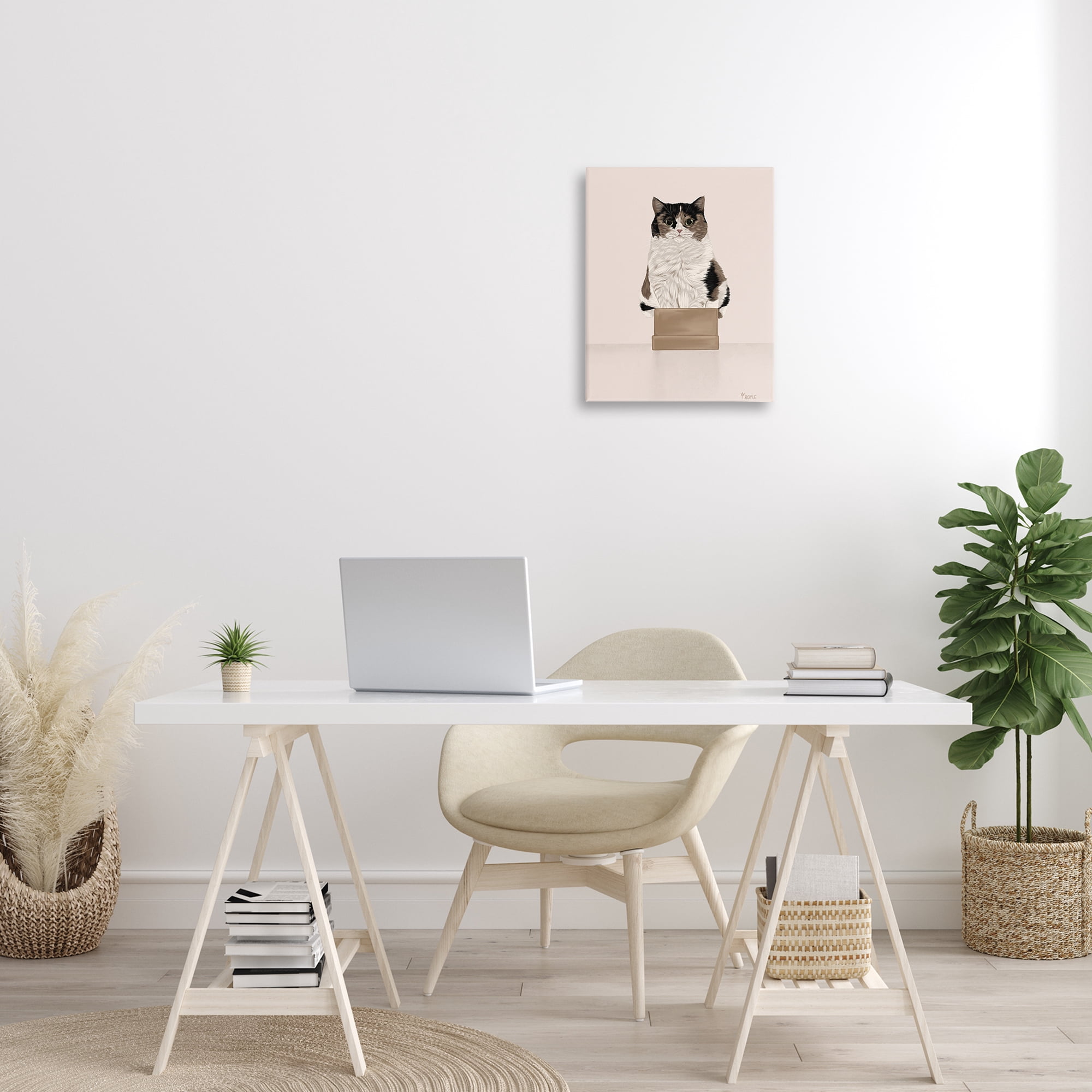 Stupell Industries Cat in Cardboard Box Animals & Insects Painting Gallery Wrapped Canvas Art Print Wall Art, 16 x 20