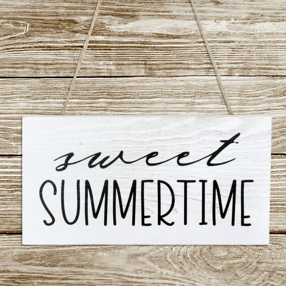 AuldHome Design Sweet Summertime Wood Sign, Summer Rustic Distressed White Wooden Plaque
