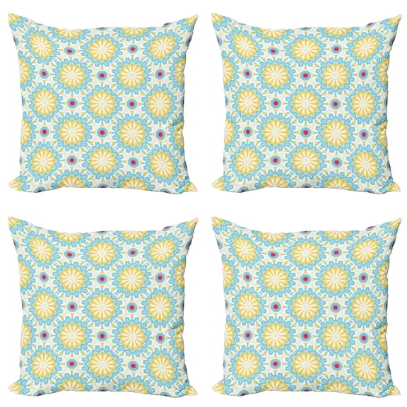 Ambesonne Colorful Throw Pillow Cover 4 Pack, Vintage Floral Ethnic, 24", Multicolor