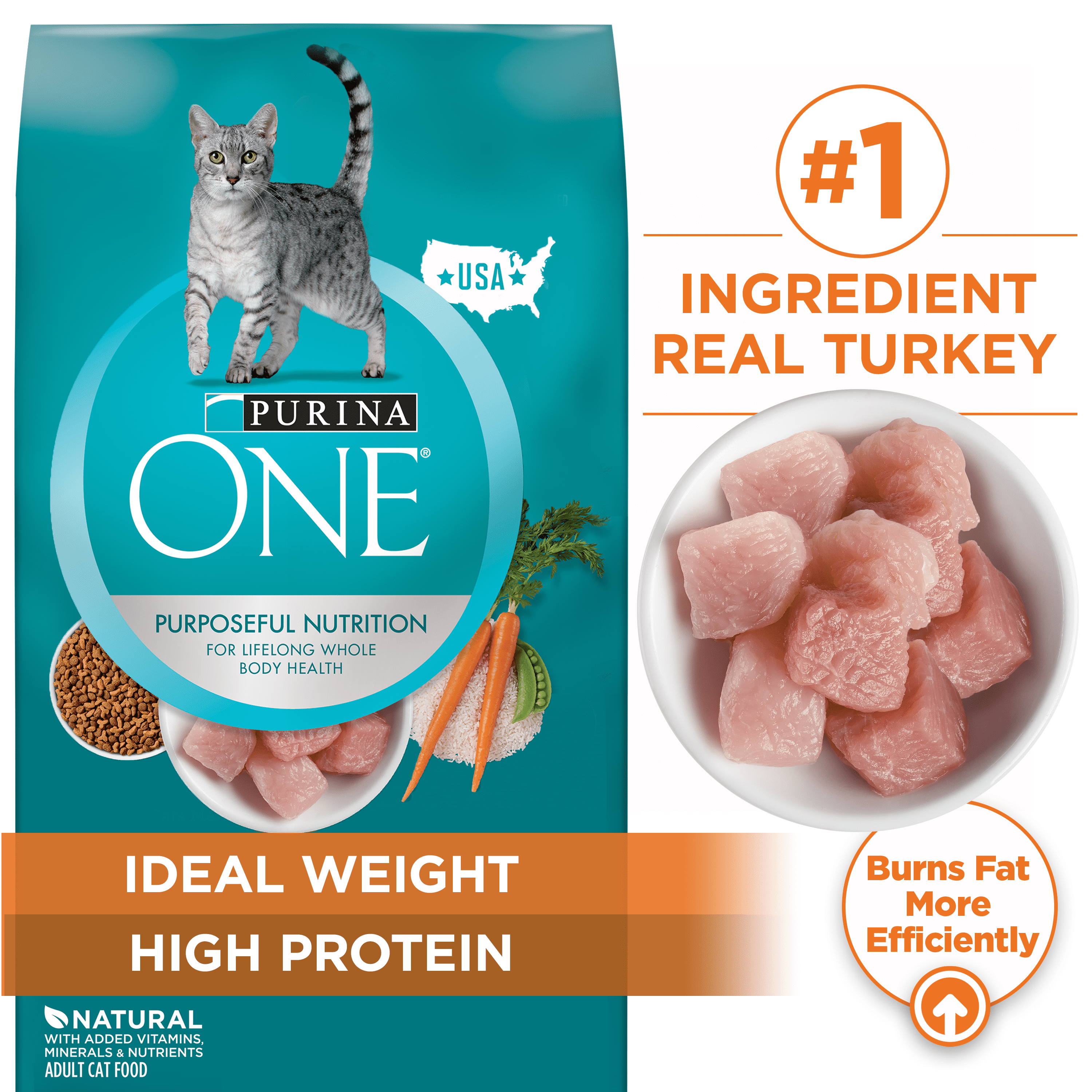 Purina ONE High Protein, Natural Dry Cat Food, Ideal Weight With Turkey