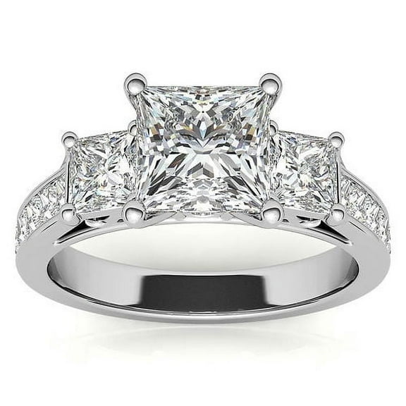 Vin Gol Princess Cut 1.60 ctw Three Stone Diamond Engagement Ring 14k Gold GIA Certified - 4