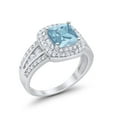 thumbnail image 3 of Halo Art Deco Ring Princess Cut Aquamarine CZ 925 Sterling Silver Size 12, 3 of 7