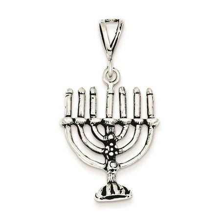 925 Sterling Silver 3-D Antiqued Menorah Solid Charm Pendant
