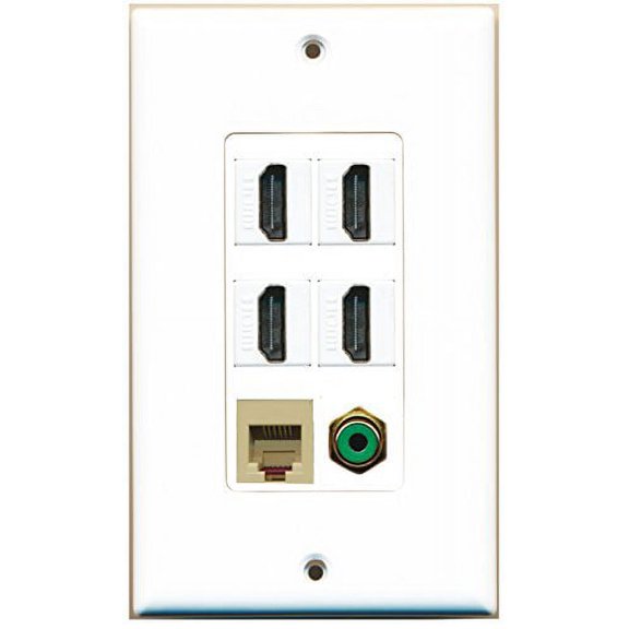 RiteAV - 4 Port HDMI 1 RCA Green 1 Phone RJ11 RJ12 Beige Wall Plate Decorative