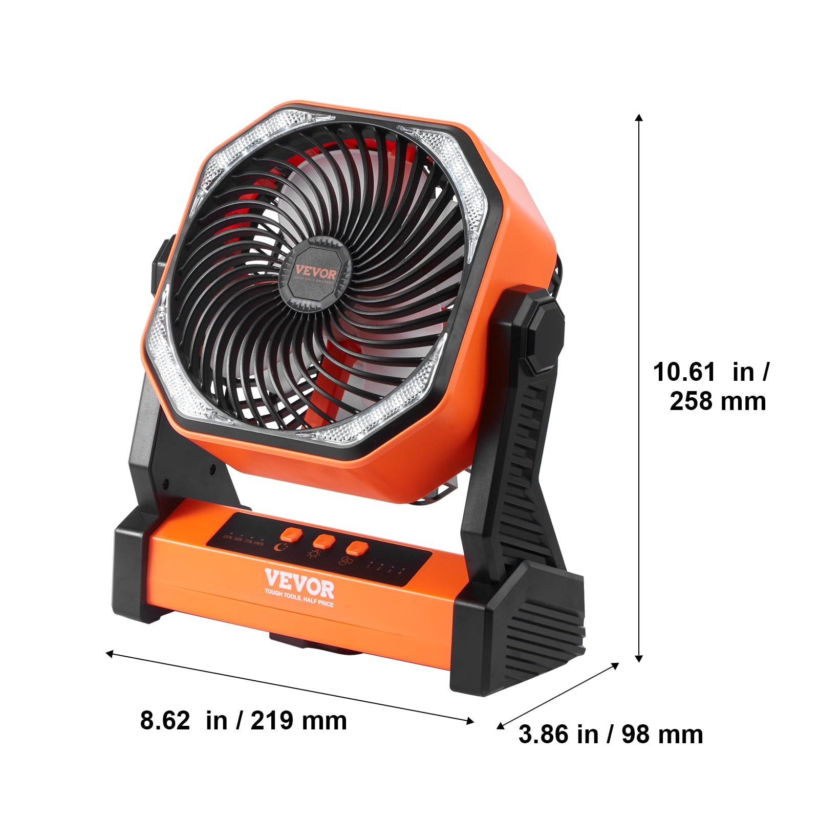 VEVOR Portable Fan Rechargeable 8 inch, Battery Powered Fan with LED Lantern, 4 Speeds Adjustable Portable Small Table Fan Personal, USB Battery Operated Fans for Travel Bedroom Home Camping Office