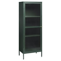 Pemberly Row Modern 1-Door Glass & Metal Display Cabinet in Green