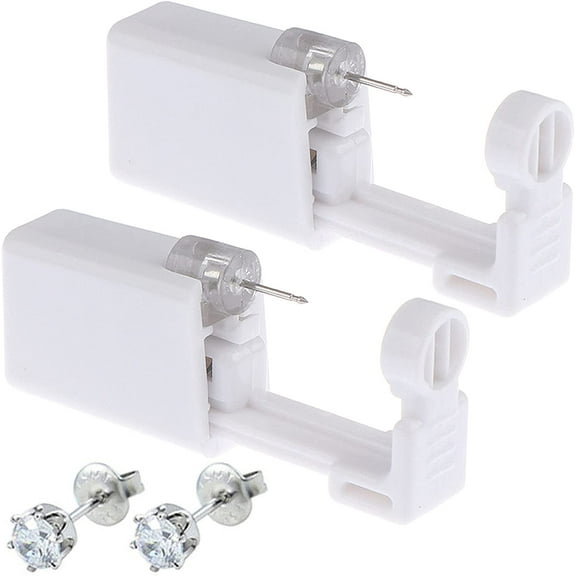 2 Pack Ear Piercing Kit Disposable Self Ear Piercing Gun with Ear Stud and Clean Tool Pierce Kit Tool for Nose Studs Cartilage Tragus Helix Piercing Gun (Silver White1)