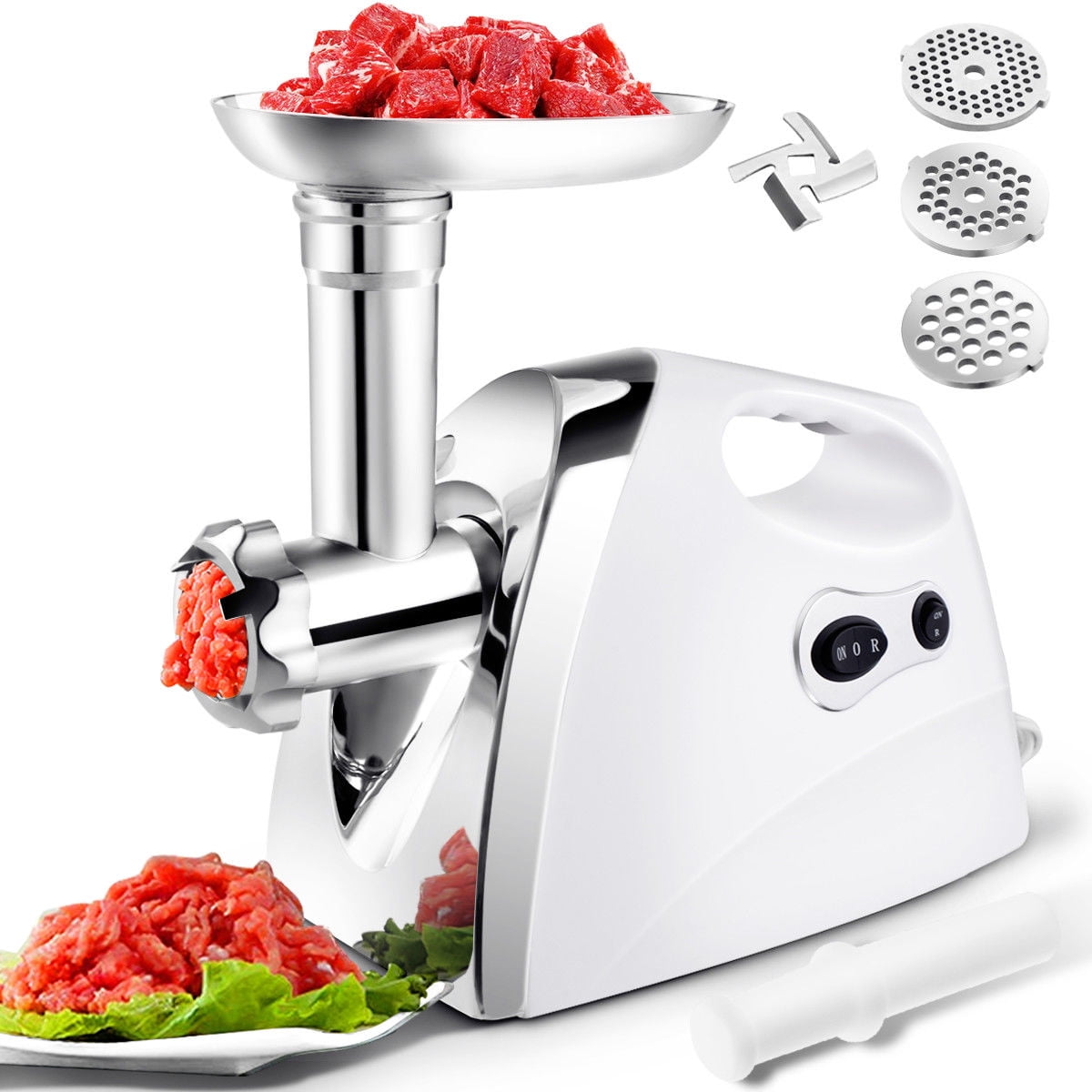 Electric Meat Grinder Stainless Steel Compact Sausage Stuffer 3 Plates 2 Blades