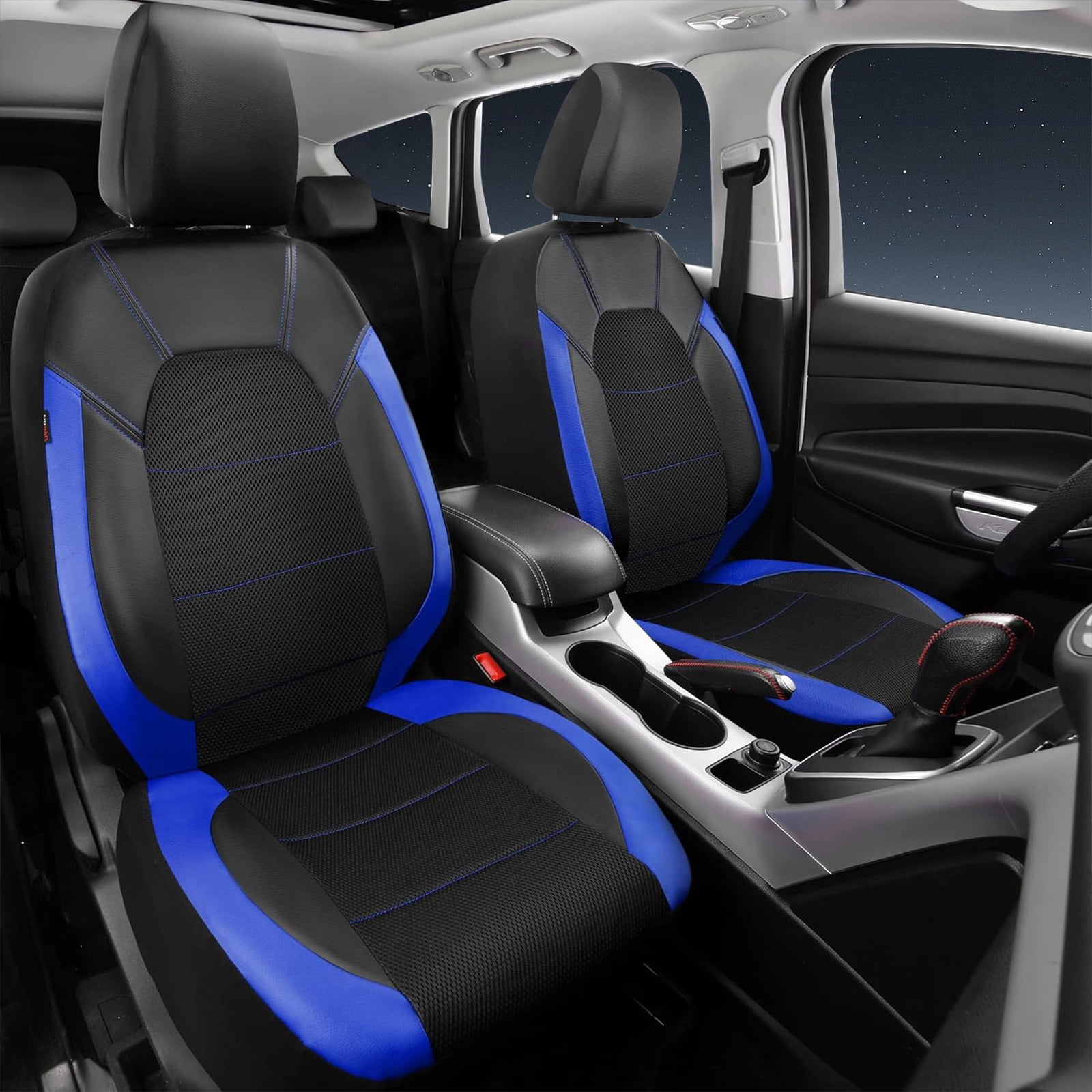 CAR GRAND Leather car seat covers full set air mesh breathable universal fit airbag compatible car, SUV, truck and van blue