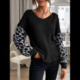 thumbnail image 4 of Suéter Holgado de Punto con Estampado de Leopardo, Larga, Cuello en V y Bloques de Color, Estilo Gótico Clásico e Informal para Mujer. Negro L, 4 of 6