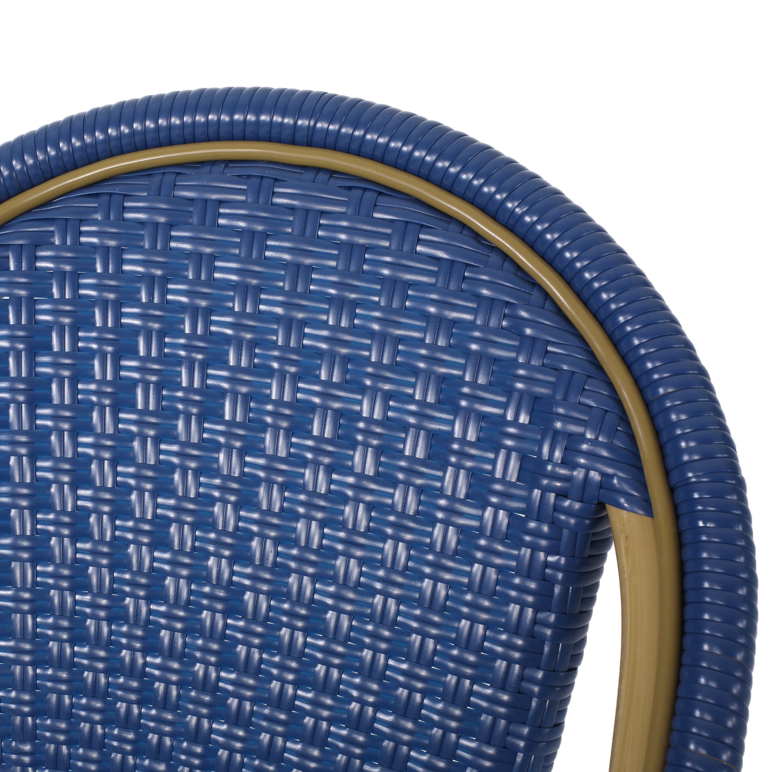 Cortina Wicker and Aluminum Outdoor 29.5 Inch Barstools, Set of 2, Navy Blue and Bamboo Finish