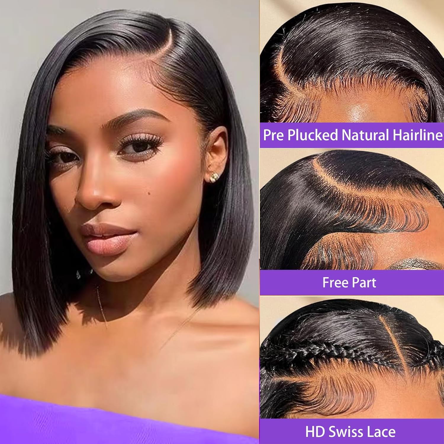 CJBZLCPCOO Wig Human Hair Glueless Wigs 13x4 HD Lace Front Wigs Human Hair Pre Plucked with Baby Hair 180% Density Short Bob Wigs Lace Frontal Wig for Women Human Hair Wigs Natural Color
